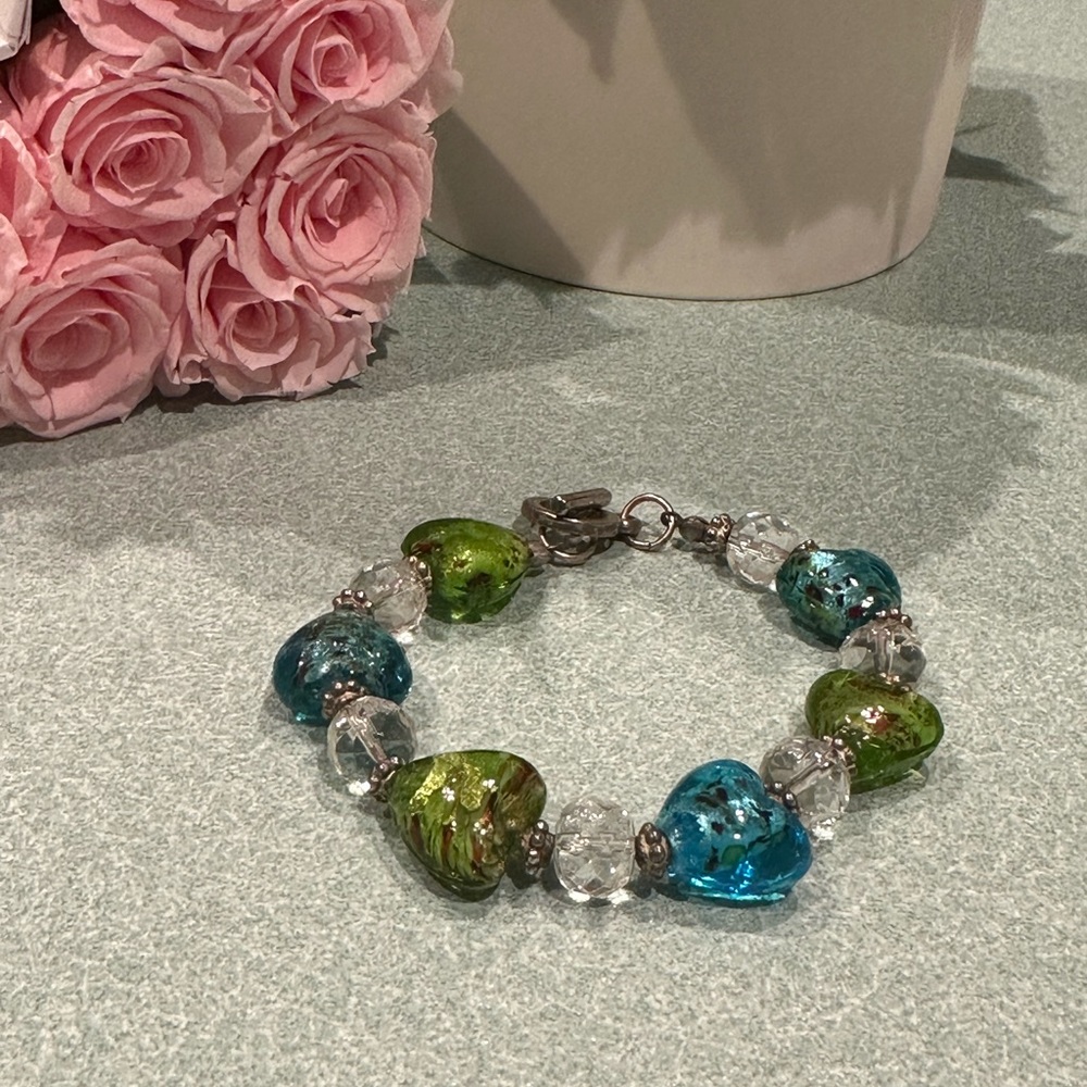 Green and Blue Glass Crystal Bracelet